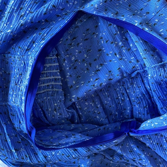 Blue Floral Print Button Front Puff Sleeve Teacher-Style Dress — Medium - Picture 11 of 11